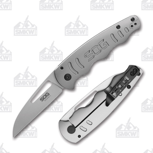 SOG Escape FL Folding Knife 3in Plain Satin Sheepsfoot Open and Closed