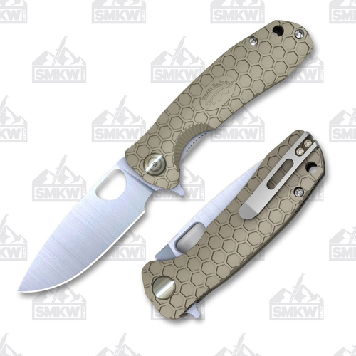 Honey Badger Knives Medium Drop Point Folding Knife Tan FRN 3.19in Blade