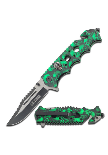 Tac-Force Green Skull Rescue 3.5in Clip Point