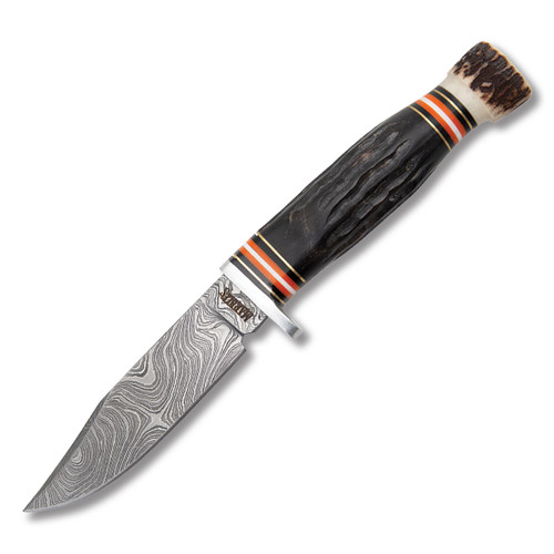Marbles Buffalo Horn Fixed Blade Hunter Skinner 4in Damascus Clip Point