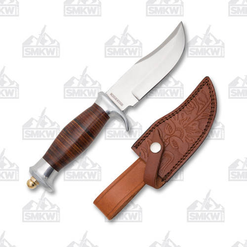 Rough Ryder Small Stacked Wood Hunter Fixed Blade Knife - Smoky