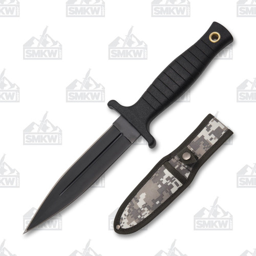 Szco Combat Boot Knife 5 Inch Plain Black Dagger with Camo Sheath