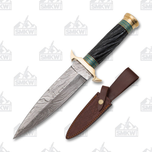 Spiral Jigged Horn Wood Damascus Fixed Blade