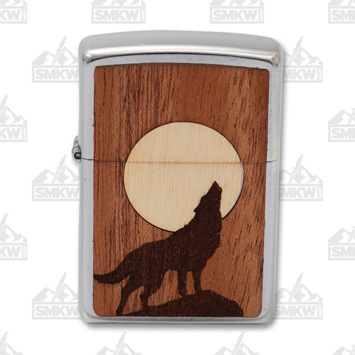 Zippo Street Chrome Wolf Wood Lighter