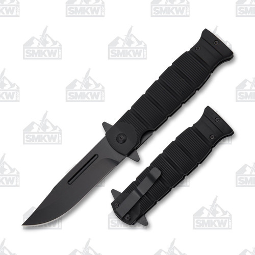Szco Folding Fighter Black Rubber Handle Knife