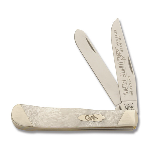 Case XX Slant Bolster White Pearl Corelon Trapper Folding Knife CAS9254WP