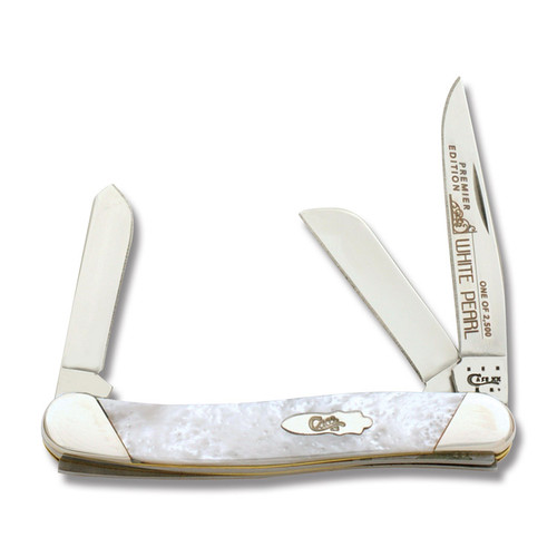 Case XX Slant Bolster White Pearl Corelon Medium Stockman Folding Knife CAS9318WP