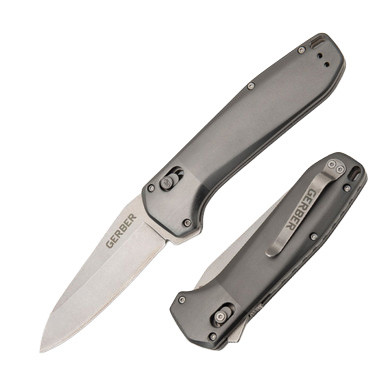Gerber Highbrow Assisted Folding Knife Grey 3.4in Stonewashed Drop Point Blade
