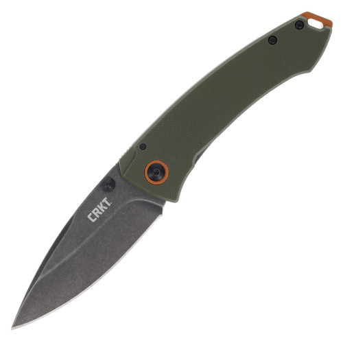 CRKT Tuna Olive Green - Black Stonewash 3.22in Plain Black Stonewash Drop Point Open