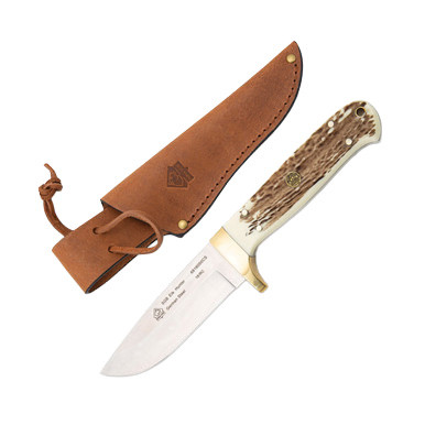 Puma SGB Elk Hunter Fixed Blade Knife 4.2in Plain POM Commando Stag Leather Sheath 