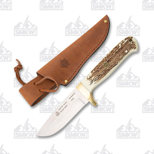 Puma SGB Elk Hunter POM Commando Stag Fixed Blade Hunting Knife with Leather Sheath