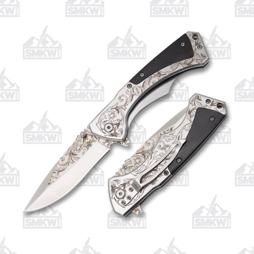 Frost Sharps Cutlery Fancy Black Swirls on Blade Linerlock