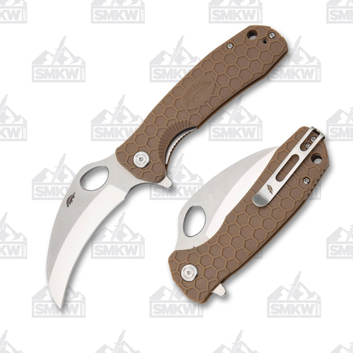 Honey Badger Knives Large Claw Folding Knife Tan FRN 3.38in Satin Blade