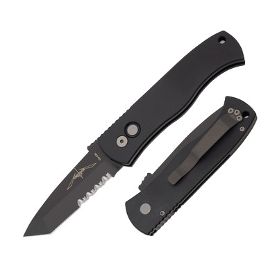 ProTech Emerson CQC7 Automatic Knife Partially Serrated Black Tanto/Black Aluminum AUPTE7T04