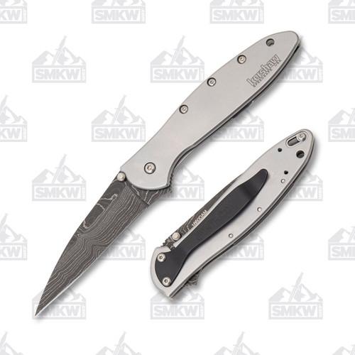 Kershaw Leek Assisted SS Folding Knife 3in Damascus Plain Blade