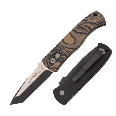 ProTech Emerson CQC7 Automatic Knife Two Tone Tanto/Camo Swirl Burl G-10 AUPTE7T37