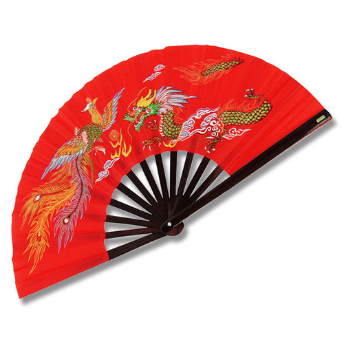 BAMBOO K.F. FAN W/RED COLORFUL DRAGON