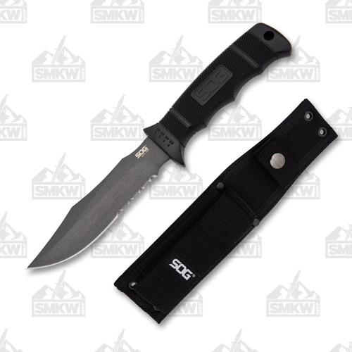 SOG Seal Pup 4.75in Black Clip Point Partially Serrated Fixed Blade