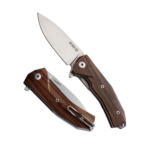 LionSteel KUR Santos Wood 3.43in Plain Stonewash Drop Point