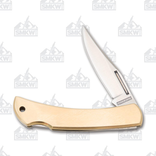 Rough Ryder Small Lockback Folding Knife Brass Front Open 1