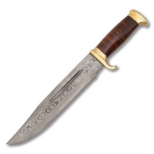 Marbles Stacked Leather Bowie 11.0in. Fixed Blade Damascus