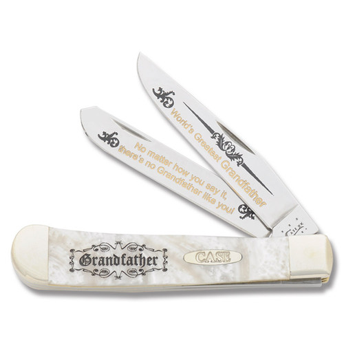 Case XX World's Greatest Grandfather Heavenly Pearl Corelon Trapper Folding Knife CAHPGRANDFA