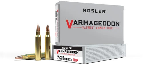 Nosler Varmageddon .223 Rem 62gr Flat Base Hollow Point Brass Ammo 20Rds