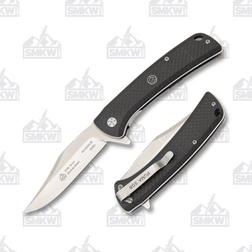 Puma SGB Sonic Folding Knife 3.63in Satin Clip Point Carbon Fiber