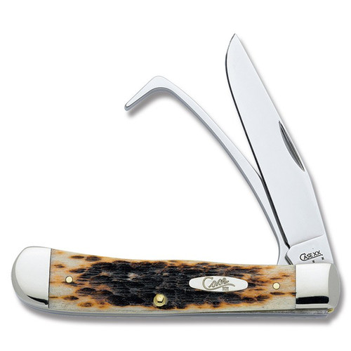 Case Amber Jigged Bone Equestrian Knife CA144