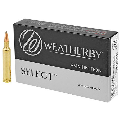 Weatherby Select 257 Weatherby Magnum Rifle Ammunition 20 Rounds Brass Centerfire 100 Grain Hornady Interlock Jacketed Soft Point 