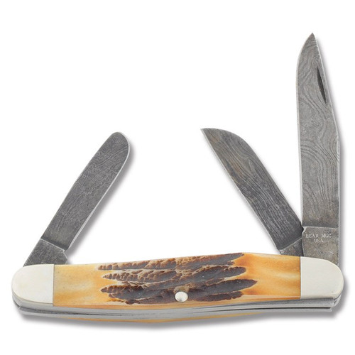 Bear & Son Stockman Folding Knife Genuine India Stag Bone Damascus
