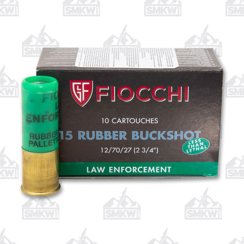 Fiocchi Law Enforcement 12 Gauge Ammunition 2.75" 15 Rubber Pellets 00 Rubber Buck 10 Shells