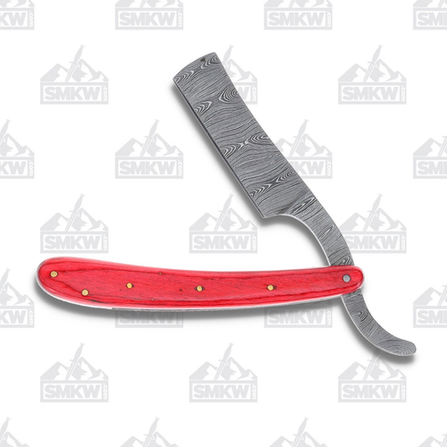 Marble's Damascus Straight Razor Red Wood Handle