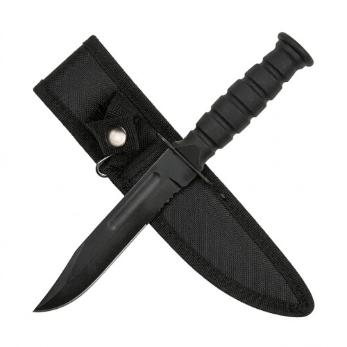 Master Cutlery Survivor Mini Military Bowie Knife Black 4in PS Clip Point