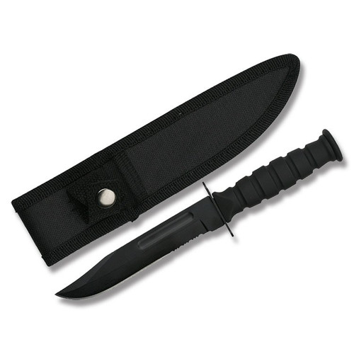 Survivor Mini Military Black Partially Serrated Clip Point Bowie Knife
