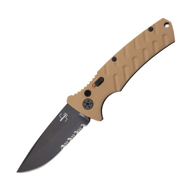 Boker Plus Strike Automatic Knife Partially Serrated Tan