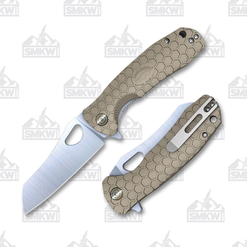Honey Badger Knives Wharncleaver Small Folding Knife Tan 2.8in Satin Blade