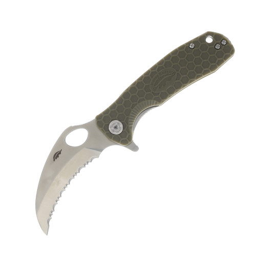Honey Badger Knives Medium Claw Green 3in Satin Serrated Blade