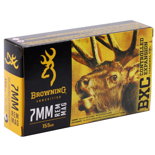 Browning BXC 7mm Remington Magnum Ammunition 155 grain Controlled Expansion Terminal Tip 20 Rounds