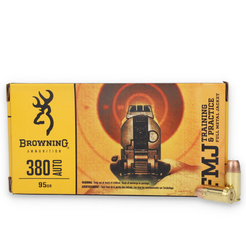 Browning Training & Practice .380 Auto 95gr FMJ Brass Ammo 50Rd