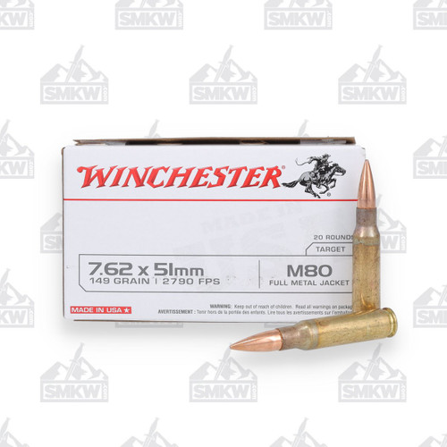 Winchester USA White Box 7.62x51mm NATO Ammunition 149 Grain FMJ 20 Rounds