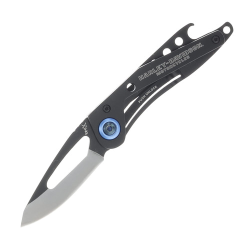 Tec-X Harley Davidson Black & Blue Framelock Folding Knife CA52222