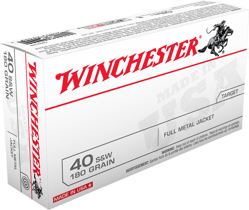 Winchester USA White Box .40 S&W 180gr Flat Nose FMJ Brass Ammo 50 Rds