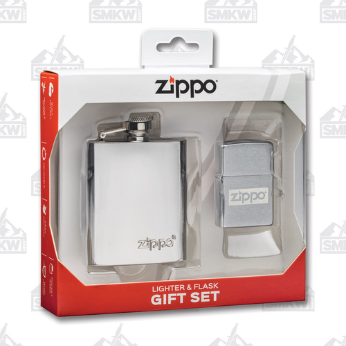 Zippo Chrome Flask & Lighter Gift Set