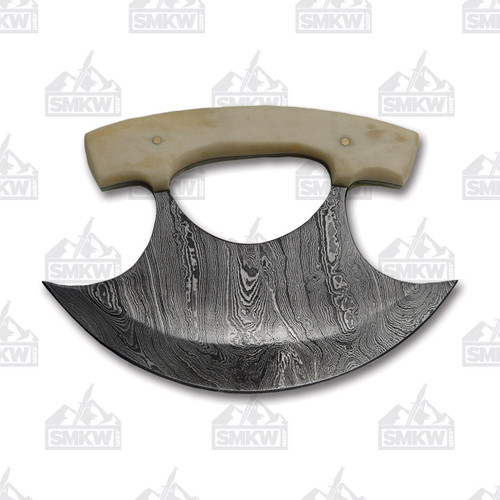 Damascus Steel Bone Ulu Fixed Blade Knife
