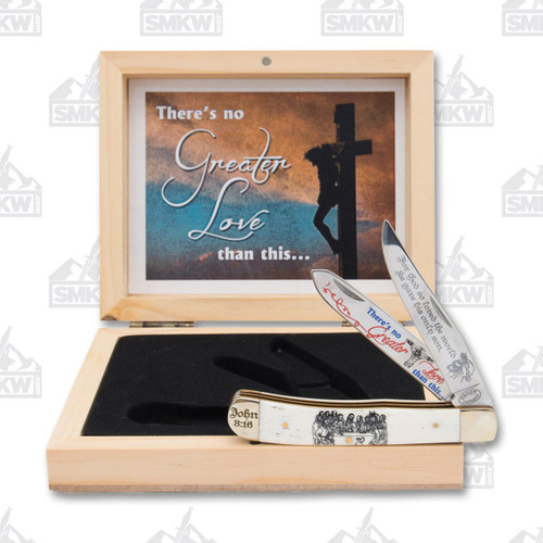 Frost John 3:16 Trapper Folding Knife in Wooden Gift Box-White Bone Handle FRSET812J316
