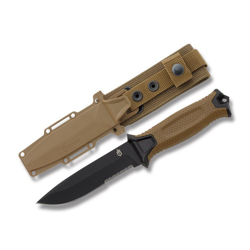 Gerber StrongArm Fixed Blade Knife Coyote Brown Partially Serrated