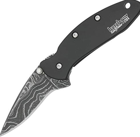 Kershaw Chive Assisted Folding Knife Black 1.9in Damascus Finish Drop Point Blade