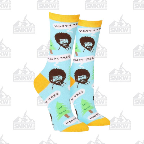 Oooh Yeah! Bob Ross Happy Tree Women's Blue Crew Socks