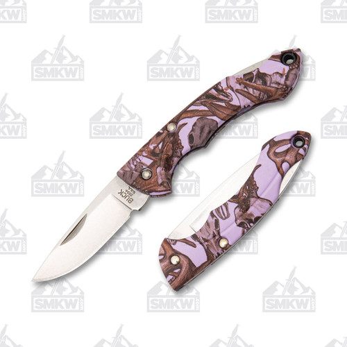 Buck Nano Bantam Mini Folding Knife Lavender Deer Skull Camo